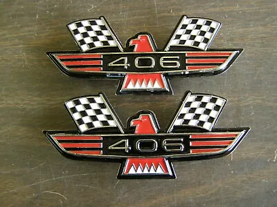 Ford 406 Crossed Flag Fender Emblems Red Mercury Fairlane Galaxie Falcon 1965 + • $187.31