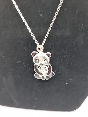 Mum Panda & Cub Pendant Necklace On Silver Tone Chain • £5.50