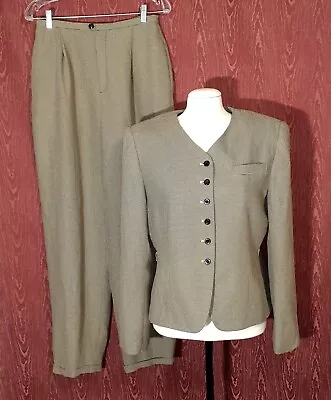 Dm Danielle Martin 2 Piece Pants Suit Greenish/black Long Sleeve Button Front  • $35