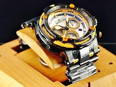 New Invicta 60mm BOLT Swiss Quartz Chronograph Black Orange SS White Dial Watch • $169.99