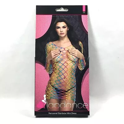 Rainbow Fence Net Mini Dress LGBTQ Cosplay Lingerie Costume Rave Pride Longsleev • £15.51