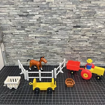 Vintage Fisher Price Play Family Farm Animals And Fence With Tractor (aa) • $14.99