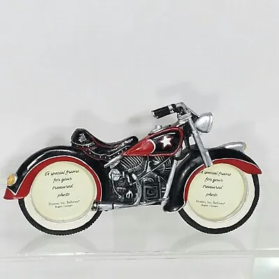 Motorcycle Shaped Double Picture Frame 9.5  Black Red Silver 2 Photos 2.5  Round • $14.90