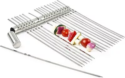 20 Pack Stainless Steel BBQ Skewers Kebab Grill Camping Barbecue Summer Outdoor • £9.99