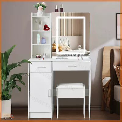 Dressing Table 2 Drawer Makeup Desk Dresser W/Mirror And Stool Bedroom White • £147.85