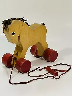Collectible Wooden Wood Vintage Pull Toy Haba Horse West Germany Made '60s • $24.93
