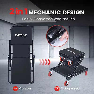 2In1 Foldable Mechanics 330LBS Creeper Seat Rolling 36  Chair Garage Work Stool • $41.95