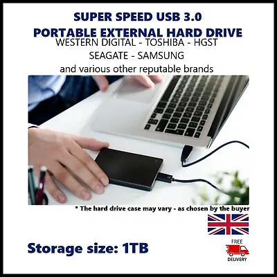 1TB PORTABLE EXTERNAL DRIVE HDD Xbox PC MAC PS4 USB3.0 HGST WD Samsung Seagate • £34.99