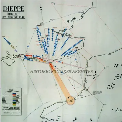 Disastrous Dieppe French Port  Raf Raid Operation Jubilee 1942 Mounted War Map • £12