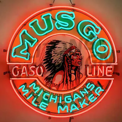 Musgo Gasoline Michigan's Mile Maker Motor Oil Neon Sign Light Lamp 24x24 • $247.42