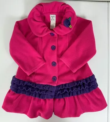 Toddler Girls MACK & CO Hot Cocoa Fleece Jacket Buttons Ruffles Pink Purple 3T • $13.95