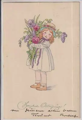 Vintage  Art Nouveau-children W/h Bouquet Flowers-signed-mela Koehler-old Pc-2 • $120