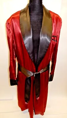 Vintage Japanese Embroidered Red And Black Silk Robe Or Smoking Jacket • $79.95