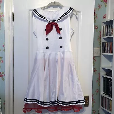 Banned Apparel Sailor Dress White Red Petticoat S M (10-12)  See Descrip Kawaii • £19.99