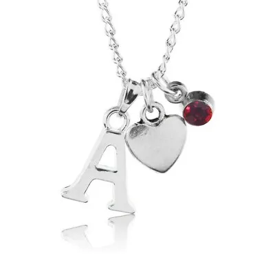 £4.85 • Buy Birthstone Heart Necklace January Silver Plated Personalised Initial Letter