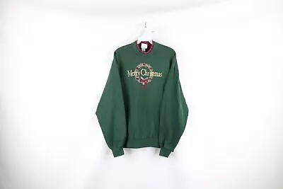 Vtg 90s Streetwear Womens Large Faded Spell Out Merry Christmas Sweatshirt USA • $35.95