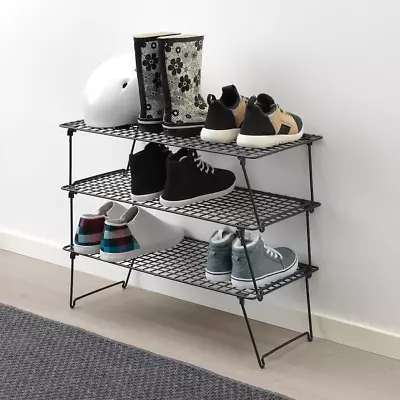 1x IKEA GREJIG Shoe Rack 58x27x17cm Stackable Foldable BLACK No Assembly Needed • £8.99