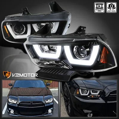 Jet Black Fits 2011-2014 Dodge Charger Dual LED Tube Projector Headlights Pair • $332.38