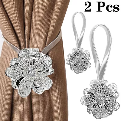 Magnetic Crystal Curtain Tie Backs Spring Rope Holdbacks Clips Home Office Decor • £7.94