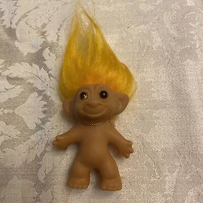 Vintage Wishnik Troll Doll Double Horseshoe Uneeda ORANGE Hair Troll 3.5  • $17