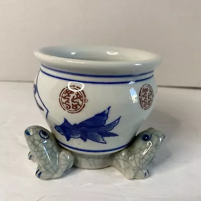 Vintage Porcelain Chinese Vase Three Frogs Bowl Lucky Goldfish Bamboo Fish • $7