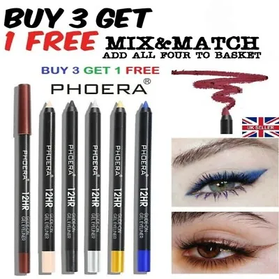 Phoera Gel Eyeliner Waterproof Pencil Long Lasting Glitter Makeup  12 Colours • £2.69