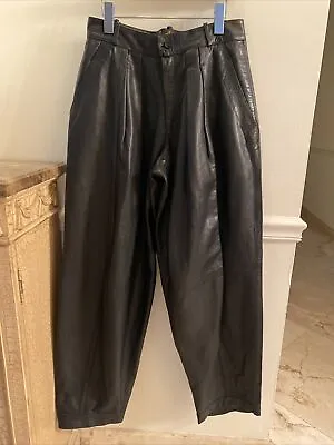 Vintage Marithe Francois Girbaud Black Leather Pants 42 High Waist Baggy Lined • $375