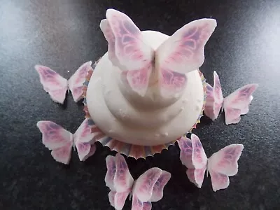 12 PRECUT Double White/Lilac Edible Wafer Paper Butterflies Cake/cupcake Toppers • £3.75