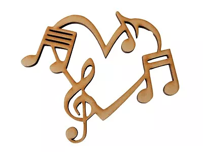 Wooden Heart With Musical Notes MDF Shapes Crafts Scrapbook Embellishments. • £3.95