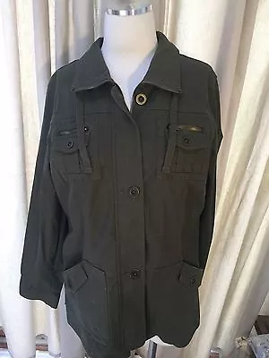Motto Olive Green Military Cargo Jacket Stretch Large Excellent RR4BA • $35.95
