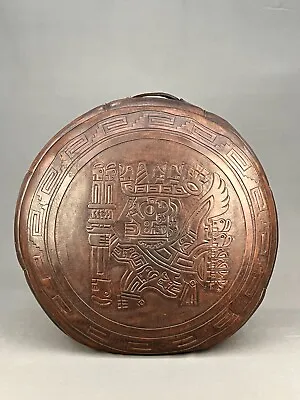 Vtg Brown Tooled Leather Peruvian 20  Ottoman Hassock With Handle; 1940's-50's • $599.99