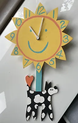£28.50 • Buy Kids Wall Clock By Helen Musselwhite Battery Operated Sun & Dog Handmade