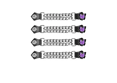 Purple Butterfly Leather Motorcycle Vest Extenders For Biker Chrome Chains • $28.40