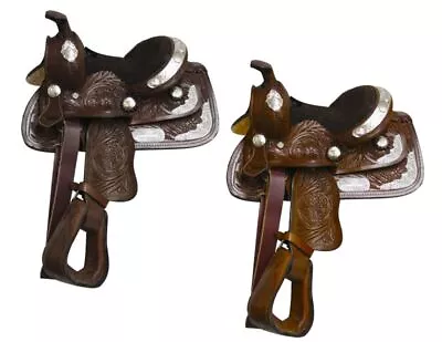 Fully Tooled Miniature Horse/Pony Show Saddle With Engraved Silver Pieces 8  NEW • $179