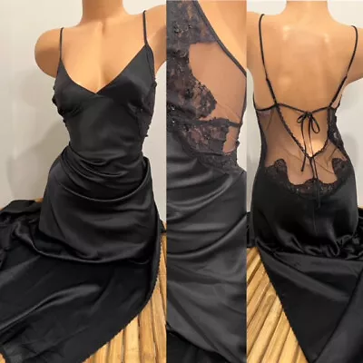 VINTAGE SLIP DRESS LINGERIE SILKY BLACK NIGHTGOWN By VICTORIAS SECRET Sz M • $29