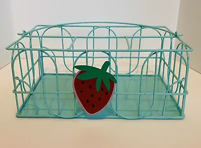 Metal Wire Napkin And Utensil Caddy Teal W Strawberry W Handle Picnic Outdoor • $19.99