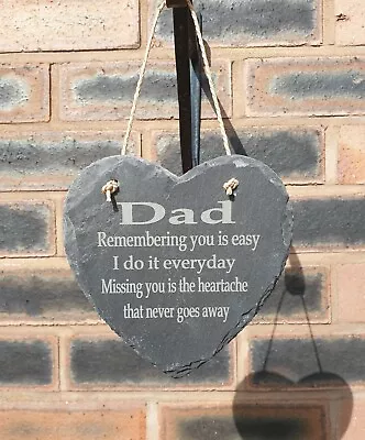 Personalised Heart Slate Grave Stone Memorial Hanging Plaque  Dad Fathers Day • £14.99