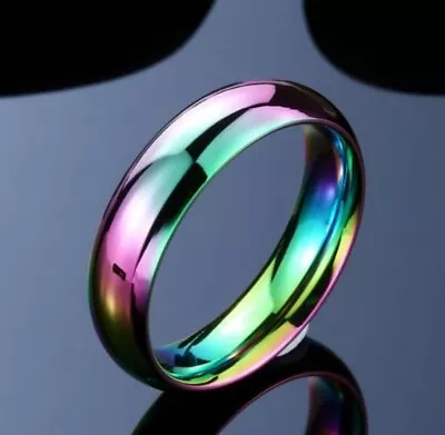 6mm Wide Magnetic Hematite Rainbow Color Iridescent Ring 5-12 Unisex Free Shipp • $8.99