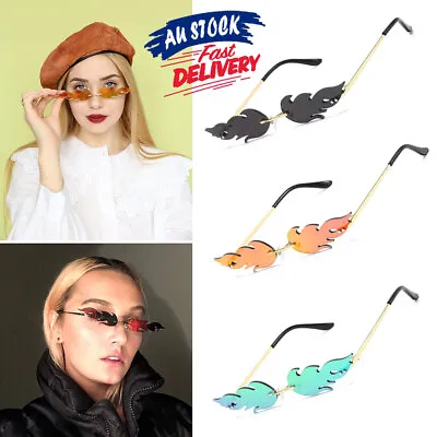 $11.99 • Buy Women Glasses Sunglasses Eyewear Trendy Rimless Wave Narrow Fire Flame