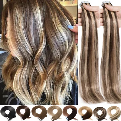 £23.28 • Buy 40PCS Tape In Russian Remy Thick Human Hair Extensions Skin Weft Ombre Balayage