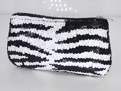 Accessorize Clutch Bag Mini Purse Pouch Zebra Stripe Full Sequin Cosmetics BNWT • £9.99