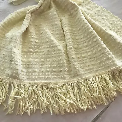 22 X51  Pc Yellow VINT CHENILLE BEDSPREAD Ripped Pieces BUTTONHOLE MORGAN JONES • $11.99