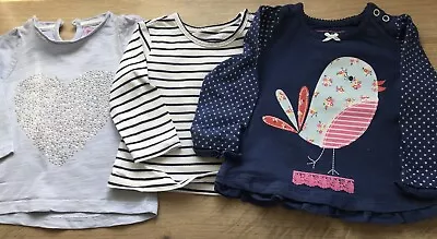 Mothercare F&F Tu Baby Girl Long Sleeve T Shirts X3 Age 3-6 Months • £1.99