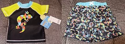 Baby Boy Size 6-9 Months Sol Swim Set Lizard Black Shirt & Trunks Von Maur New • $12