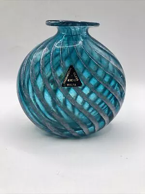 Phoenician Maltese Blue Glass Vase - Signed & Labelled • $39