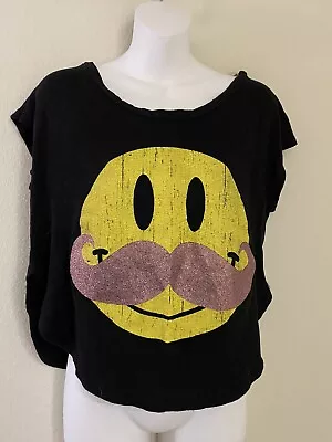 Short Sleeve Oversized Black T Shirt Size Small High Low Mustache Graphic  • $5