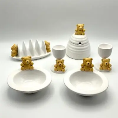 Dartmouth Pottery Samuel Heath White Ceramic Teddy Bear Breakfast Set • £38.50