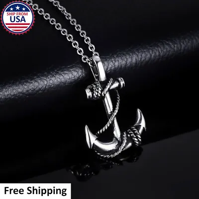 Mens Retro Nautical Surfing Beach Ocean Anchor Stainless Steel Pendant Necklace • $5.99