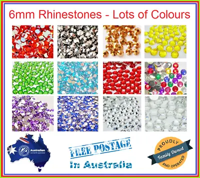 100/250/500/1000/2000 X  6mm Coloured Rhinestones Crystal Acrylic Nail Art Craft • $2.53