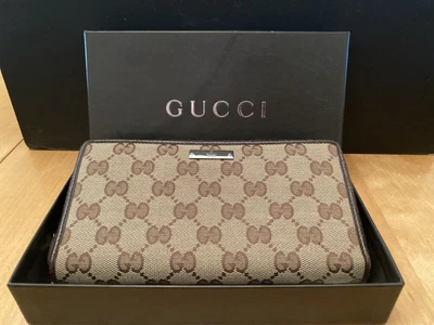 $385 • Buy Gucci Brown/Beige  Canvas/ Leather Zip Around Wallet